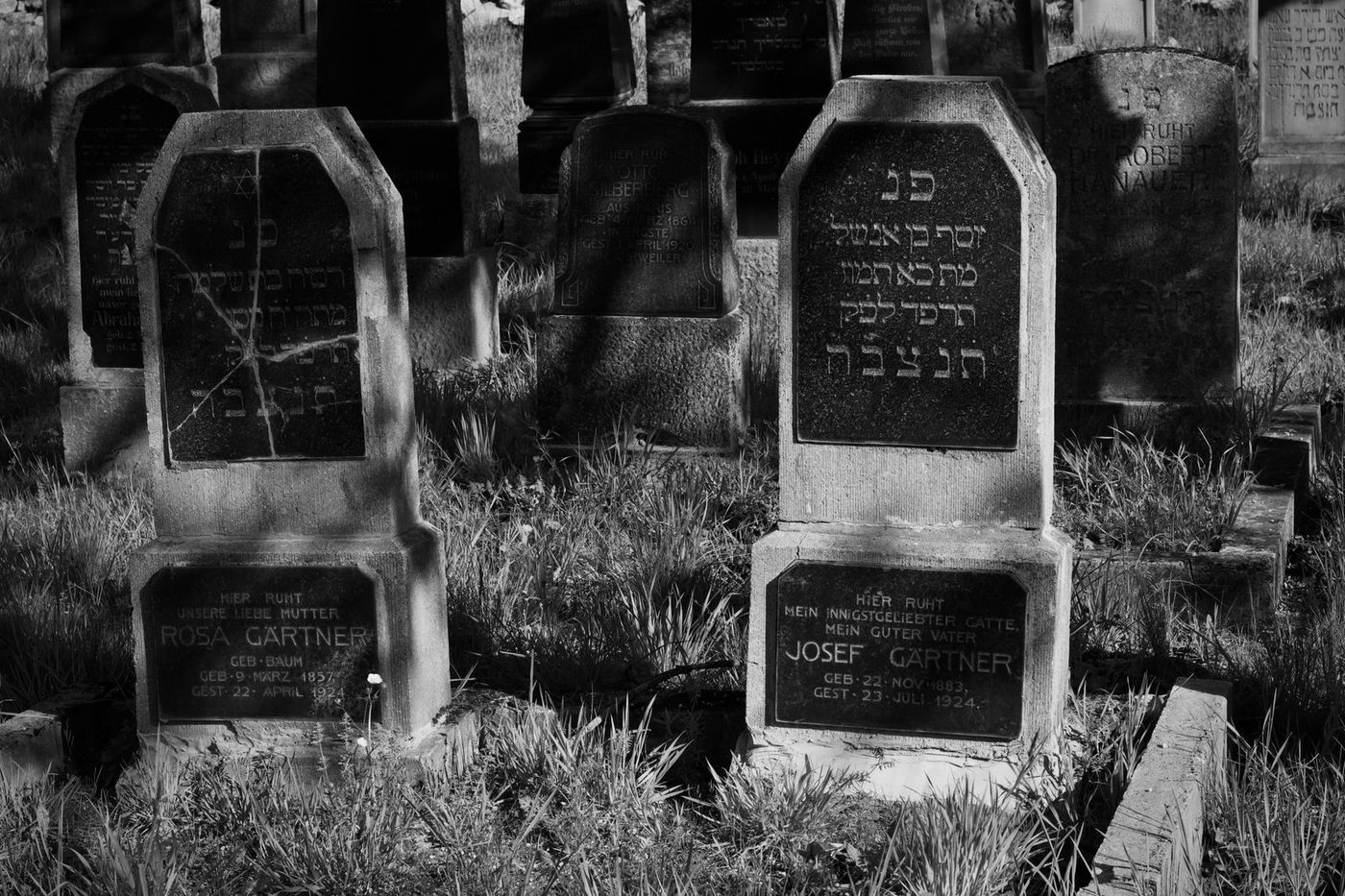 Stèles gravées en hébreu dans un cimetière juif ancien